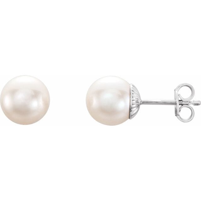 saveongems Jewelry 8.0-8.5mm / Sterling Silver Pearl Stud Earrings