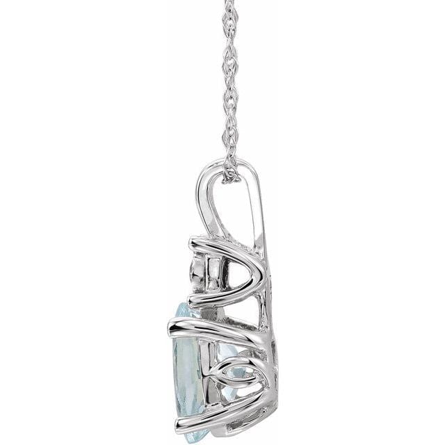 saveongems Jewelry 7 x 5mm :: 0.02 CTW / I3 H-J / 18 Inch 14K White Natural Aquamarine & .02 CT Natural Diamond 18" Necklace