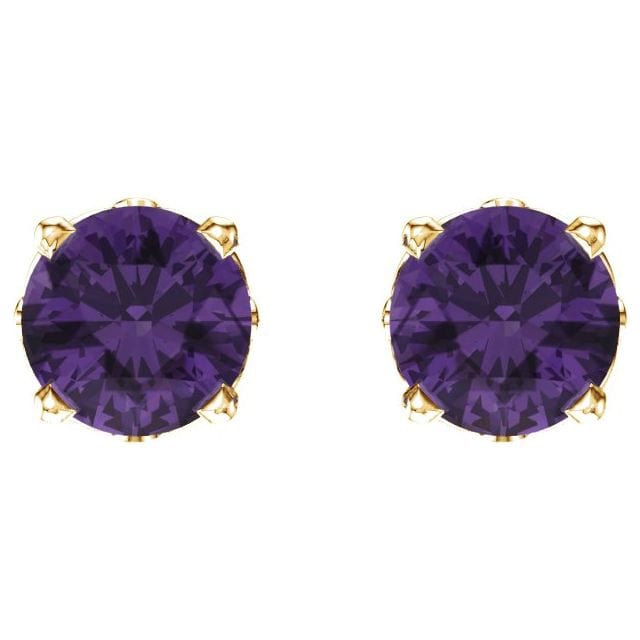 saveongems Jewelry 14K Natural Amethyst 4-Prong Scroll Setting Stud Earrings