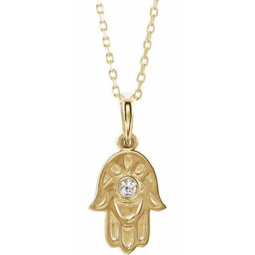 saveongems Jewelry 14K Yellow / I1 G-H 14K .03 CTW Natural Diamond Hamsa 16-18" Necklace