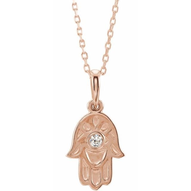 saveongems Jewelry 14K Rose / I1 G-H 14K .03 CTW Natural Diamond Hamsa 16-18" Necklace