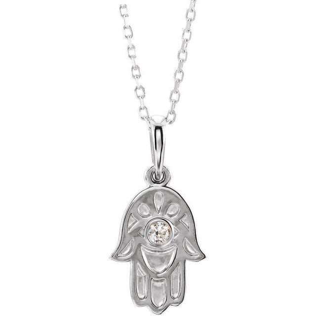 saveongems Jewelry 14K White / I1 G-H 14K .03 CTW Natural Diamond Hamsa 16-18" Necklace