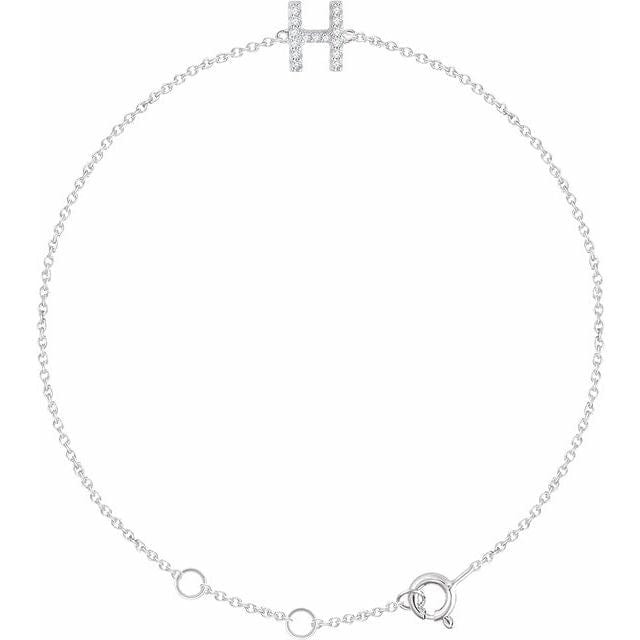 saveongems Initial H / I1 H+ / 14K White 14K Natural Diamond Initial 6-7" Bracelet