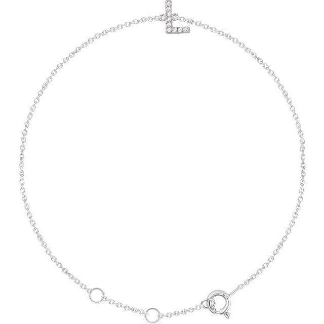 saveongems Initial L / I1 H+ / 14K White 14K Natural Diamond Initial 6-7" Bracelet