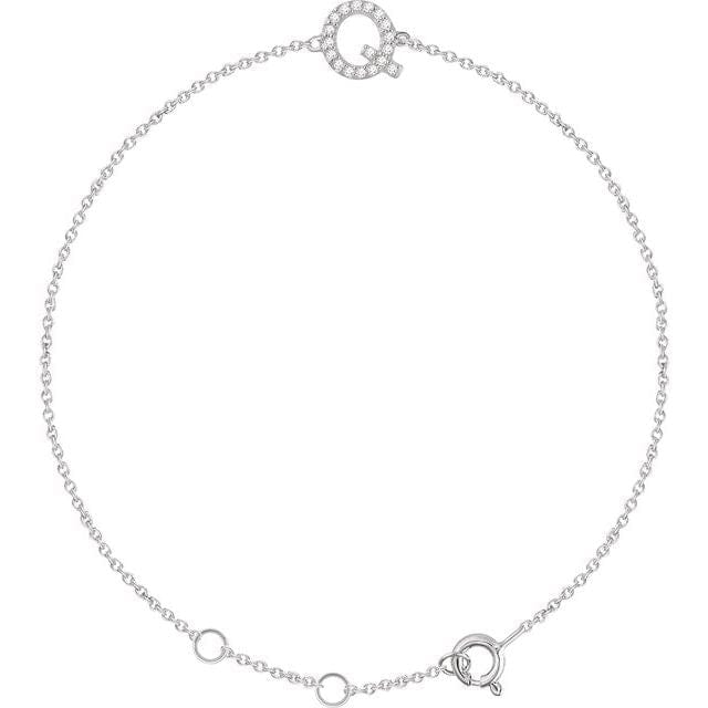 saveongems Initial Q / I1 H+ / 14K White 14K Natural Diamond Initial 6-7" Bracelet