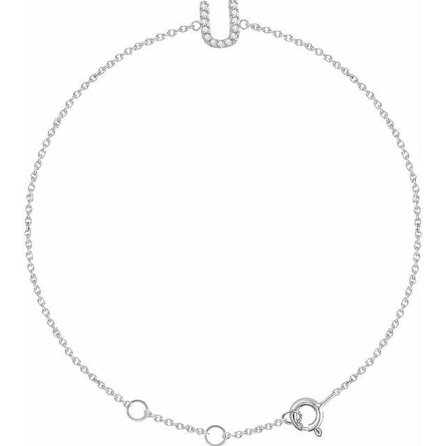 saveongems Initial U / I1 H+ / 14K White 14K Natural Diamond Initial 6-7" Bracelet