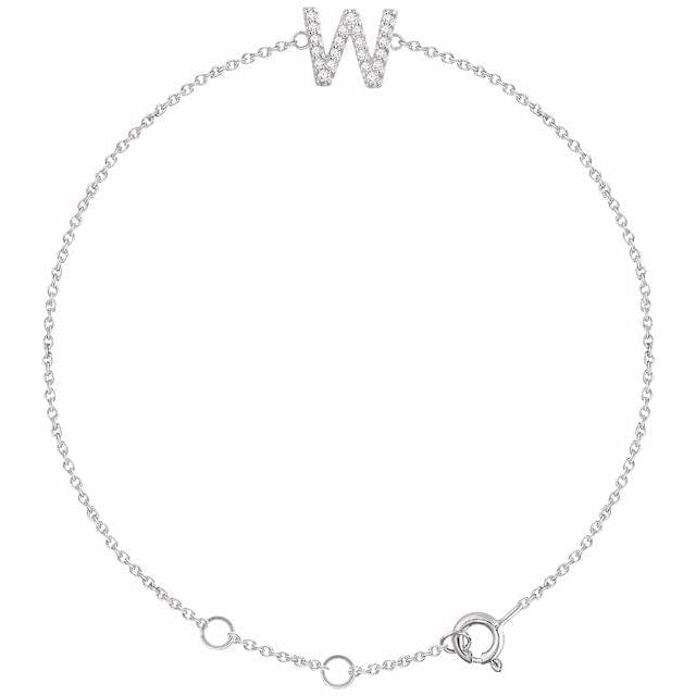 saveongems Initial W / I1 H+ / 14K White 14K Natural Diamond Initial 6-7" Bracelet