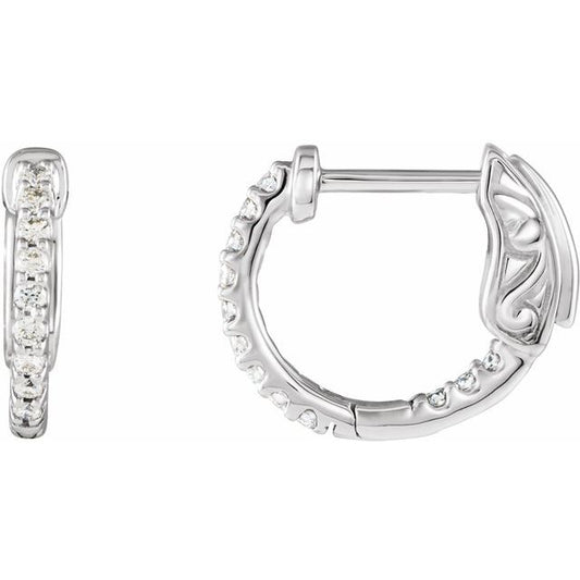 saveongems 14.5mm::1/4CTW / I1 / 14K White Natural Diamond Inside-Outside Hinged Hoop Earrings 14K Natural Diamond Inside-Outside Hinged Hoop Earrings Sizes1/4-6 1/4 CTW