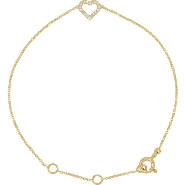 saveongems .06 CTW / I1 H-I / 14K Yellow 14K Natural Diamond Heart 6-7" Bracelet