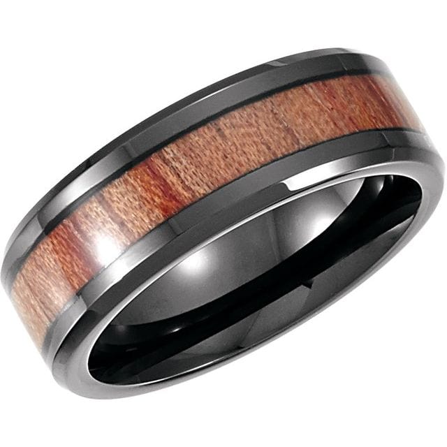 saveongems 8mm / 9.0 Black PVD Cobalt 8 mm Casted Band With Wood Inlay