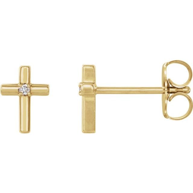 saveongems 1.1mm :: 0.01 CTW / I1 G-H / 14K Yellow 14K Natural Round center Diamond Solitaire Cross Earrings