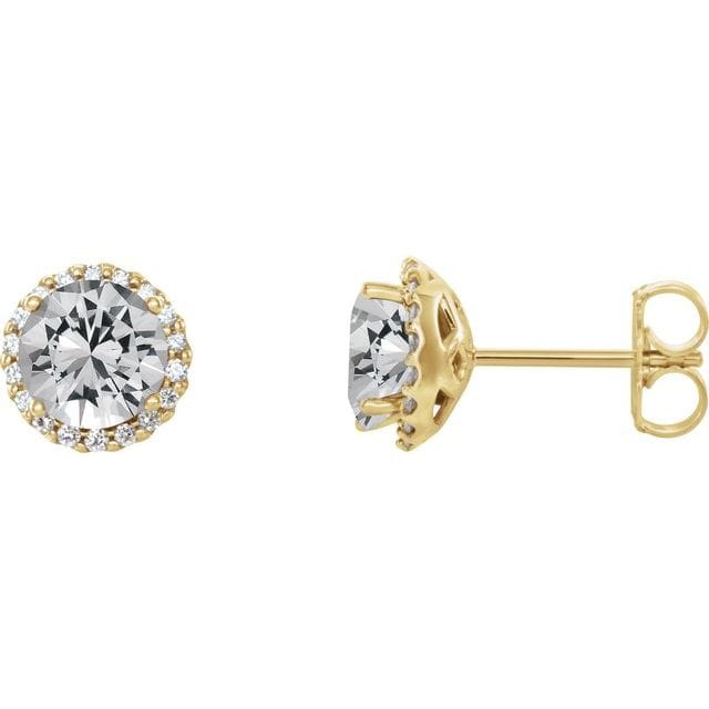 saveongems 3 mm:: 1/3 CTW / I1 G-H / 14K Yellow 14K Natural Round 4- Prong Halo-Style Diamond Earrings