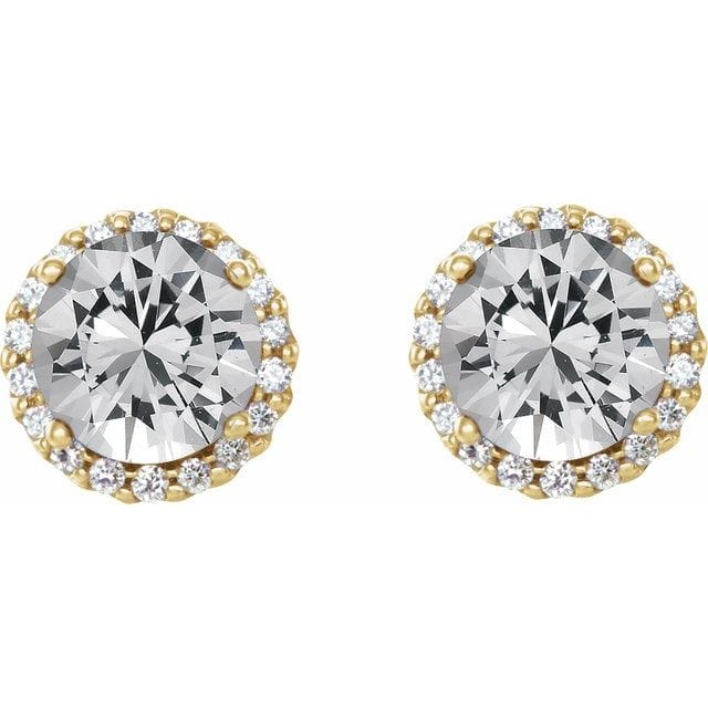 saveongems 14K Natural Round 4- Prong Halo-Style Diamond Earrings