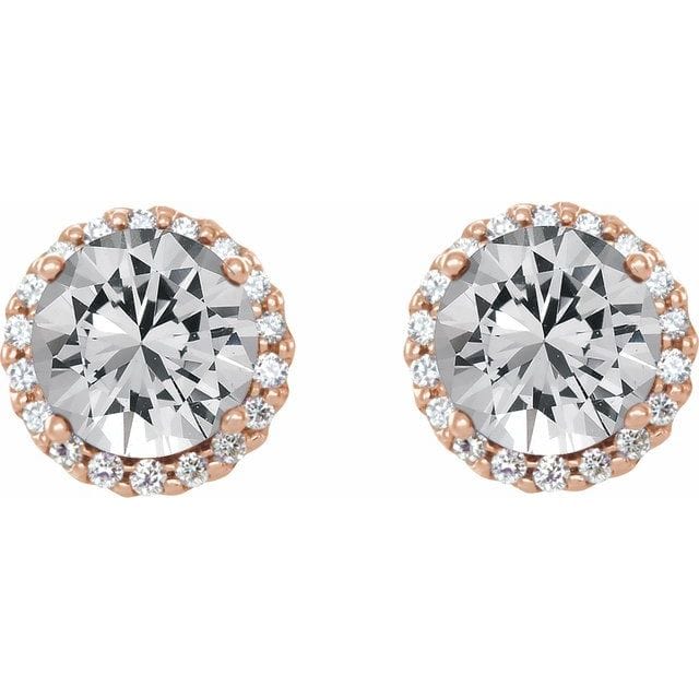 saveongems 14K Natural Round 4- Prong Halo-Style Diamond Earrings