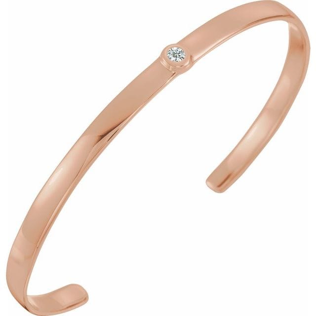 saveongems 3 mm:: 1/10 CT / I1 / 14K Rose 14K Natural Diamond Bezel-Set Cuff 6" Bracelet