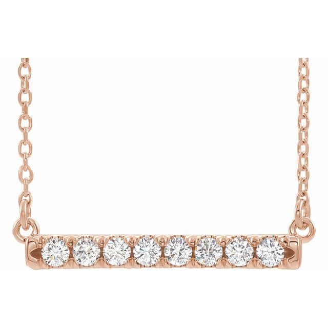 saveongems 1/4 ctw (2mm) / VS F+ / 14K Rose French-Set Bar 18" Necklace 1/8 Carat Total Weight