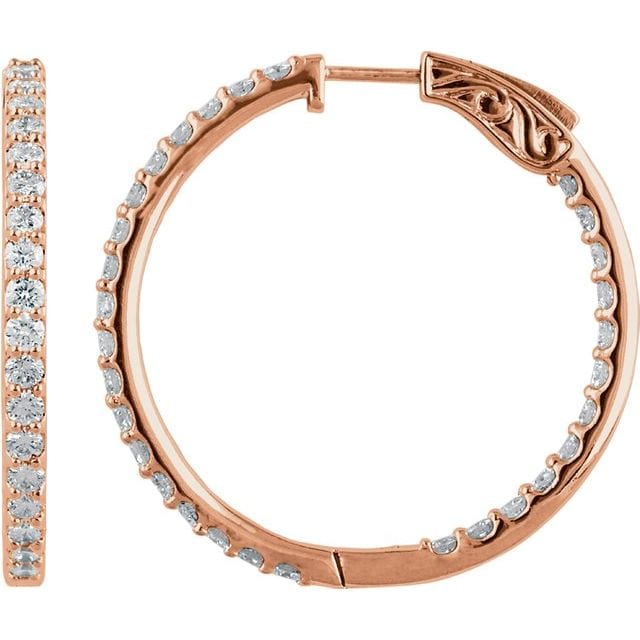saveongems 34.5mm::3CTW / I1 / 14K Rose Natural Diamond Inside-Outside Hinged Hoop Earrings 14K Natural Diamond Inside-Outside Hinged Hoop Earrings Sizes1/4-6 1/4 CTW