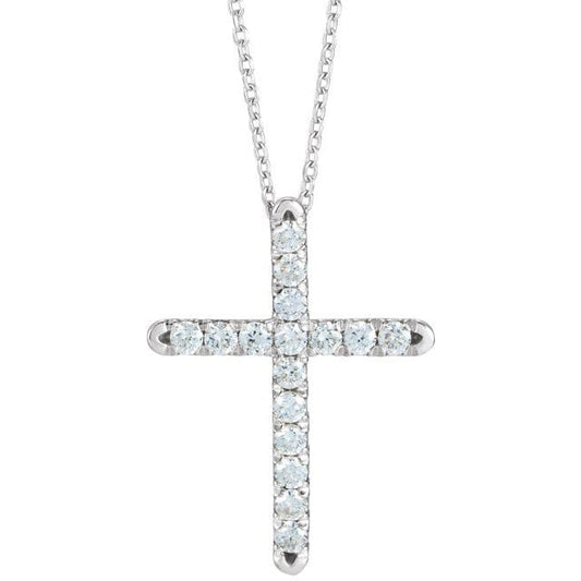 saveongems Jewelry 1.7mm :: 1/4 CTW / I1 G-H / 14K White 14K Natural Diamond French-Set Cross 16-18" Necklace