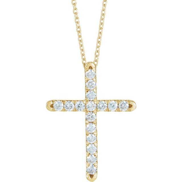 saveongems Jewelry 1.7mm :: 1/4 CTW / I1 G-H / 14K Yellow 14K Natural Diamond French-Set Cross 16-18" Necklace