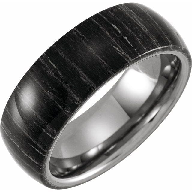 saveongems Jewelry 8mm / 7.0 Tungsten 8 mm Domed Band with Zebra Wood Inlay