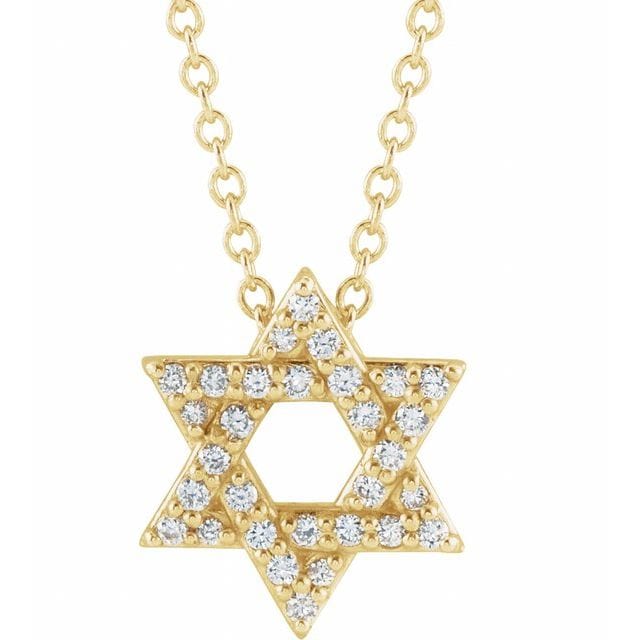saveongems Jewelry 11 x 9.54 mm::1/8 CTW / 14K Yellow 14K 1/8 CTW Natural Diamond Star of David 16-18" Necklace