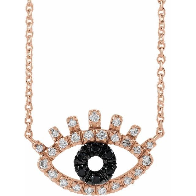 saveongems Jewelry 12 x 8.8 mm:1/8 CTW / 14K Rose 14K 1/8 CTW Natural Black & White Diamond Evil Eye 18" Necklace