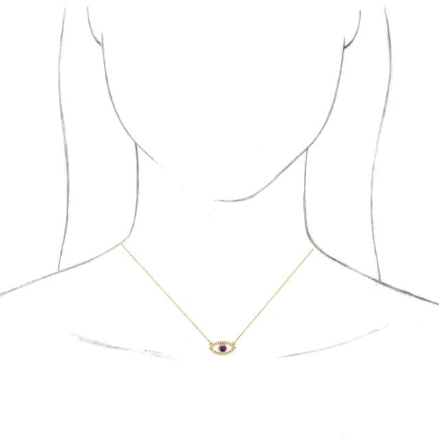 saveongems Jewelry 14K Natural Pink Tourmaline & Natural White Sapphire Evil Eye Necklace