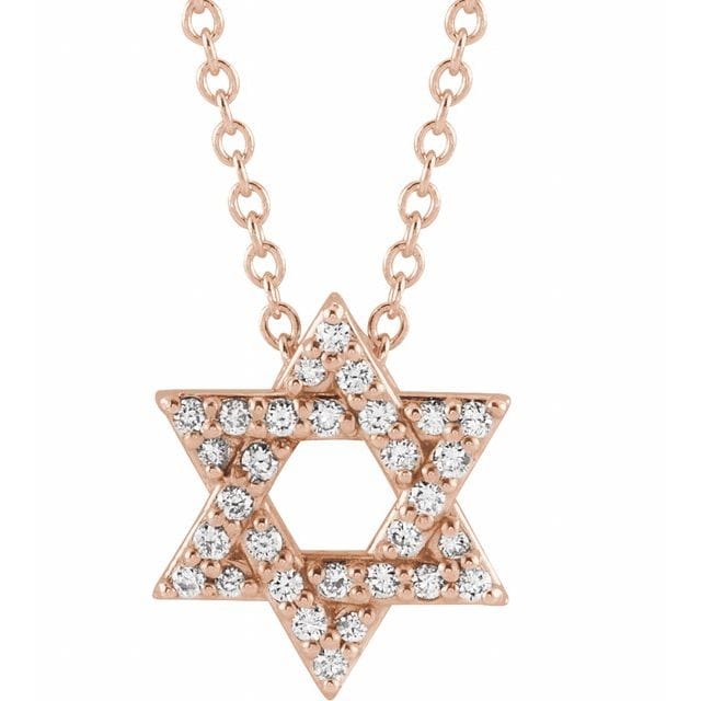 saveongems Jewelry 11 x 9.54 mm::1/8 CTW / 14K Rose 14K 1/8 CTW Natural Diamond Star of David 16-18" Necklace