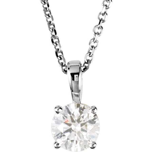 saveongems 5.7mm:3/4 CT / SI12-SI3 G-H / 14K White 14K Natural Diamond Round 4-Prong Pendant Necklace