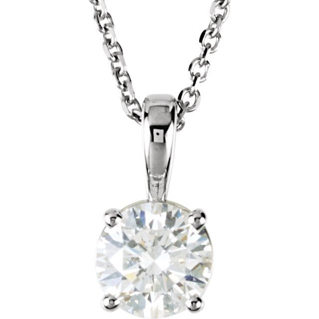 saveongems 5mm:: 1/2 CT / SI12-SI3 G-H / 14K White 14K Natural Diamond Round 4-Prong Pendant Necklace