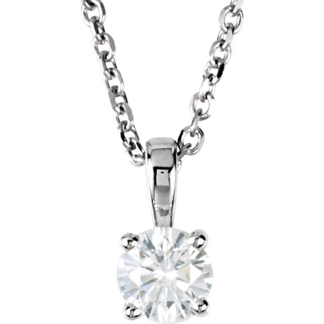 saveongems 4mm :: 1/4 CT / SI12-SI3 G-H / 14K White 14K Natural Diamond Round 4-Prong Pendant Necklace