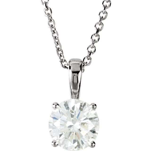 saveongems 6.3mm:: 1 CT / SI12-SI3 G-H / 14K White 14K Natural Diamond Round 4-Prong Pendant Necklace