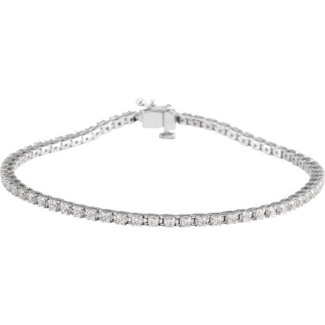 saveongems 2 ctw (1.9 mm) / SI / 14K White 1 CTW Lab-Grown Round Diamond Line 7 1/4" Bracelet Diamond Tennis Bracelet 7.25" 1-5 Carat Total Weight Round