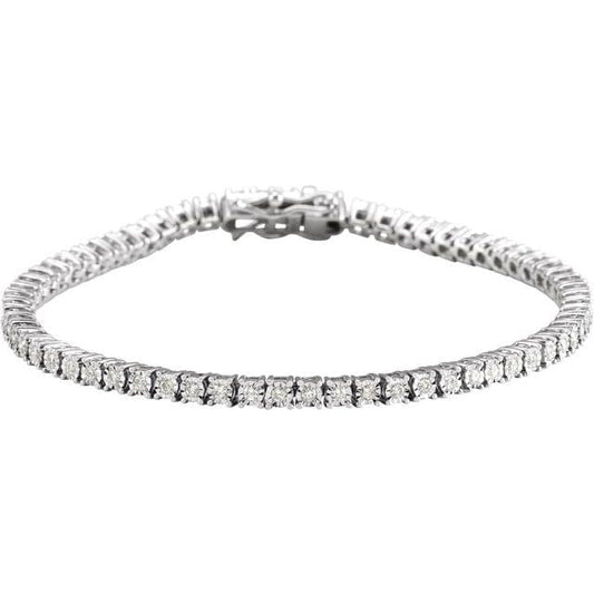 saveongems 1.5 mm:: 1 CTW / I1 G-H / 14K White 14K Natural Diamond Illusion-Set Line 7" Bracelet