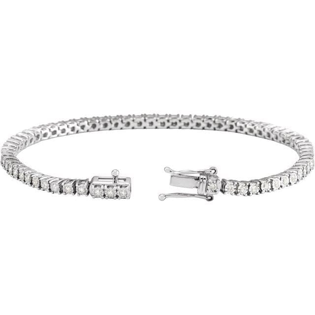saveongems 1.5 mm:: 1 CTW / I1 G-H / 14K White 14K Natural Diamond Illusion-Set Line 7" Bracelet