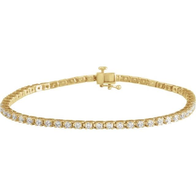 saveongems 3 ctw (2.3-2.35mm) / SI / 14K Yellow 1 CTW Lab-Grown Round Diamond Line 7 1/4" Bracelet Diamond Tennis Bracelet 7.25" 1-5 Carat Total Weight Round