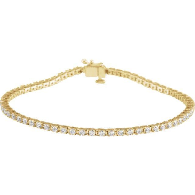 saveongems 2 ctw (1.9 mm) / SI / 14K Yellow 1 CTW Lab-Grown Round Diamond Line 7 1/4" Bracelet Diamond Tennis Bracelet 7.25" 1-5 Carat Total Weight Round