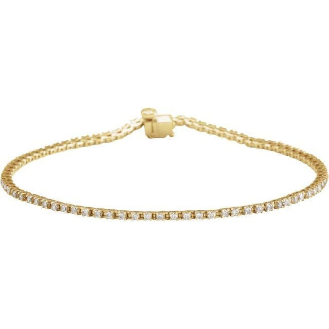 saveongems 1 ctw (1.4mm) / SI / 14K Yellow 1 CTW Lab-Grown Round Diamond Line 7 1/4" Bracelet Diamond Tennis Bracelet 7.25" 1-5 Carat Total Weight Round