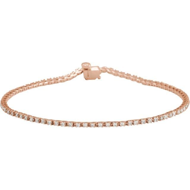 saveongems 1 ctw (1.4mm) / SI / 14K Rose 1 CTW Lab-Grown Round Diamond Line 7 1/4" Bracelet Diamond Tennis Bracelet 7.25" 1-5 Carat Total Weight Round