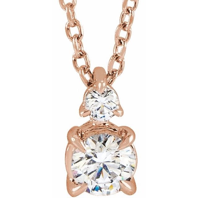 saveongems 1/4 ctw (3.9mm) / 16-18 Inch / 14K Rose Accented Claw-Prong Necklace 16-18" 1/4-1 Carat Total Weight