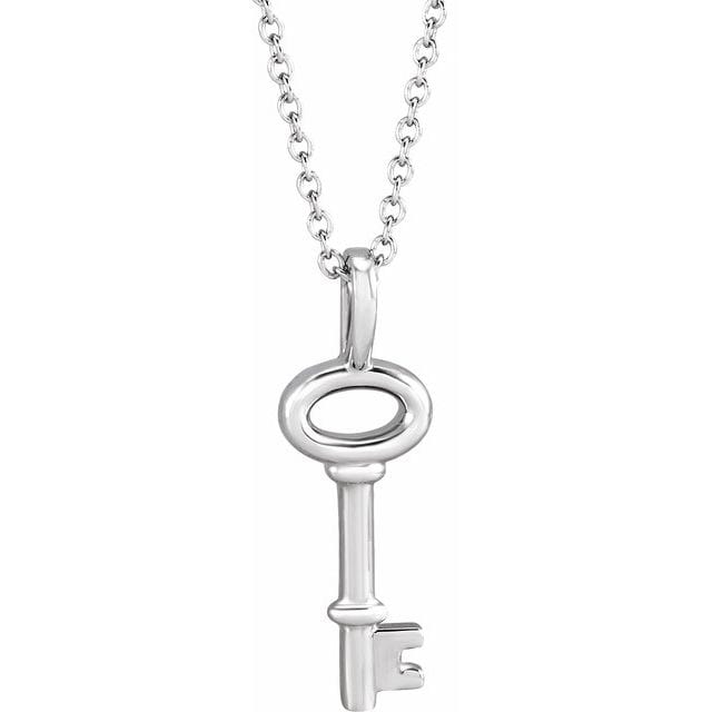 saveongems Jewelry 20 x 6.5mm / 16-18 Inch / 14K White Key Necklace