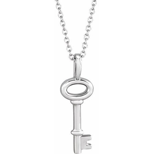 saveongems Jewelry 20 x 6.5mm / 16-18 Inch / 14K White Key Necklace