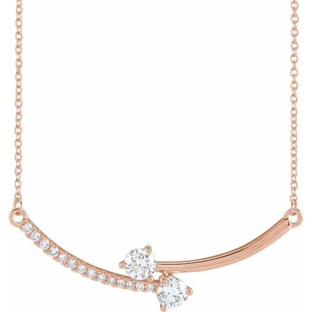 saveongems 5/8 ctw (3.9mm) / 18 Inch / 14K Rose Diamond Two-Stone Necklace 18"