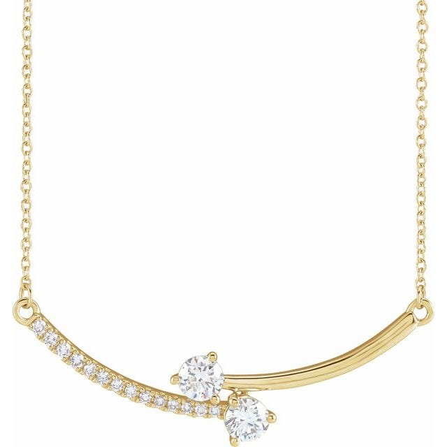 saveongems 5/8 ctw (3.9mm) / 18 Inch / 14K Yellow Diamond Two-Stone Necklace 18"