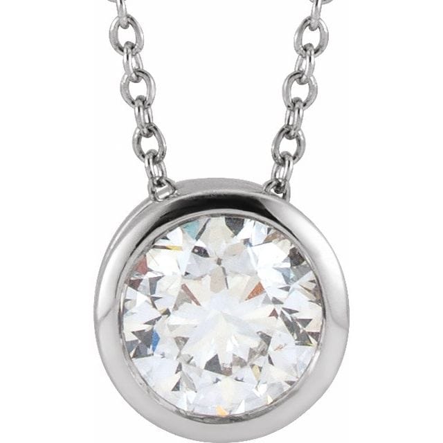 saveongems 1/2 ctw (5mm) / 16-18 Inch / 14K White Bezel-Set Solitaire Necklace 16-18"