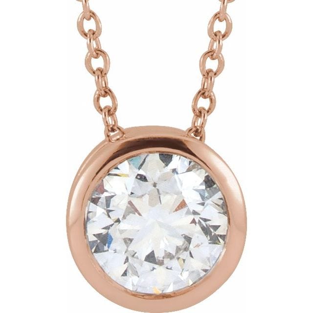 saveongems 1/4 ctw (4mm) / 16-18 Inch / 14K Rose Bezel-Set Solitaire Necklace 16-18"