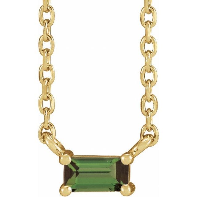 saveongems Jewelry 4 x 2 mm::0.842 DWT (1.31 grams) / 18 Inch / 14K Yellow 14K Natural Green Tourmaline Solitaire 18" Necklace