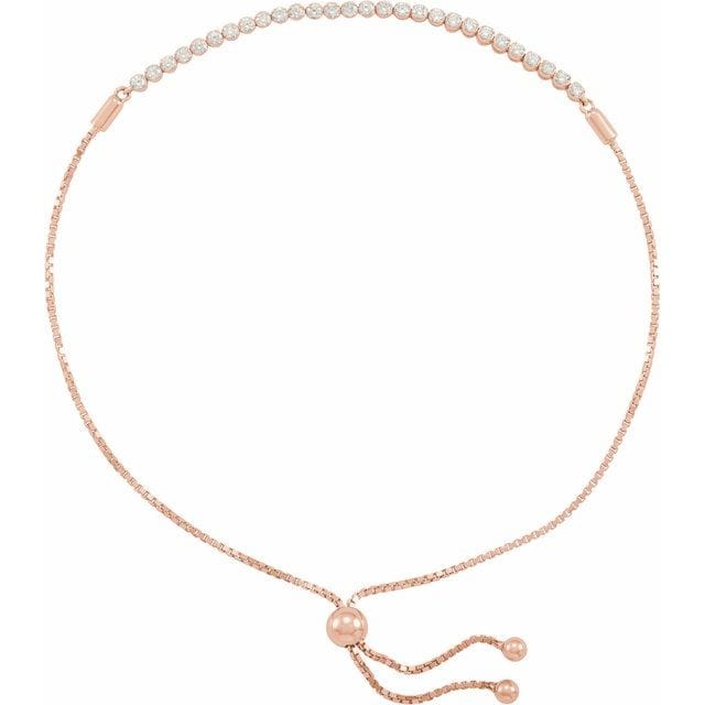 saveongems 1.7 mm:: 1/2 CTW / I1 GH / 14K Rose 14K Natural Diamond Bolo 9 1/2" Bracelet