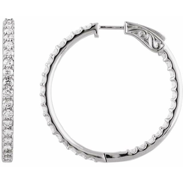 saveongems 34.5mm::3CTW / I1 / 14K White Natural Diamond Inside-Outside Hinged Hoop Earrings 14K Natural Diamond Inside-Outside Hinged Hoop Earrings Sizes1/4-6 1/4 CTW