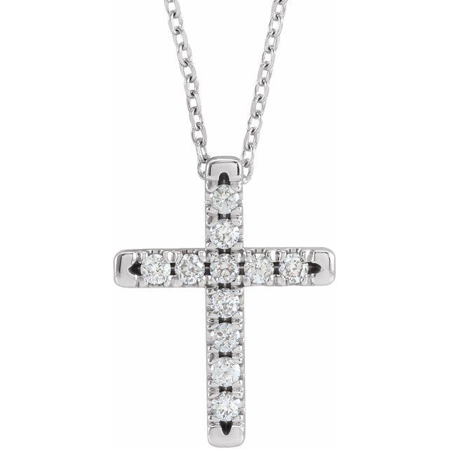 saveongems Jewelry 1.7mm :: 1/5 CTW / I1 G-H / 14K White 14K Natural Diamond French-Set Cross 16-18" Necklace